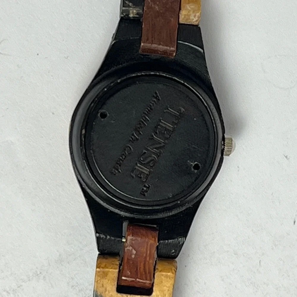 Tense Wood Watch Mens Multi Tone Wooden Link Bracelet Handcrafted Canada Non-Op